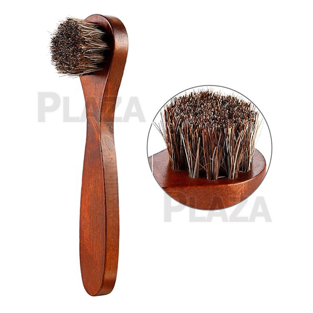 2X Horsehair Shoe Brush Wood Handle Leather Boots Daubers Applicators Cleaning