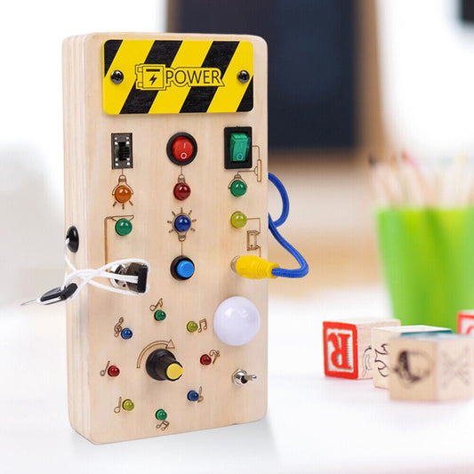 LED Light Switch No Toxic Wooden Busy Board Wooden Sensory Toys for Kid Child