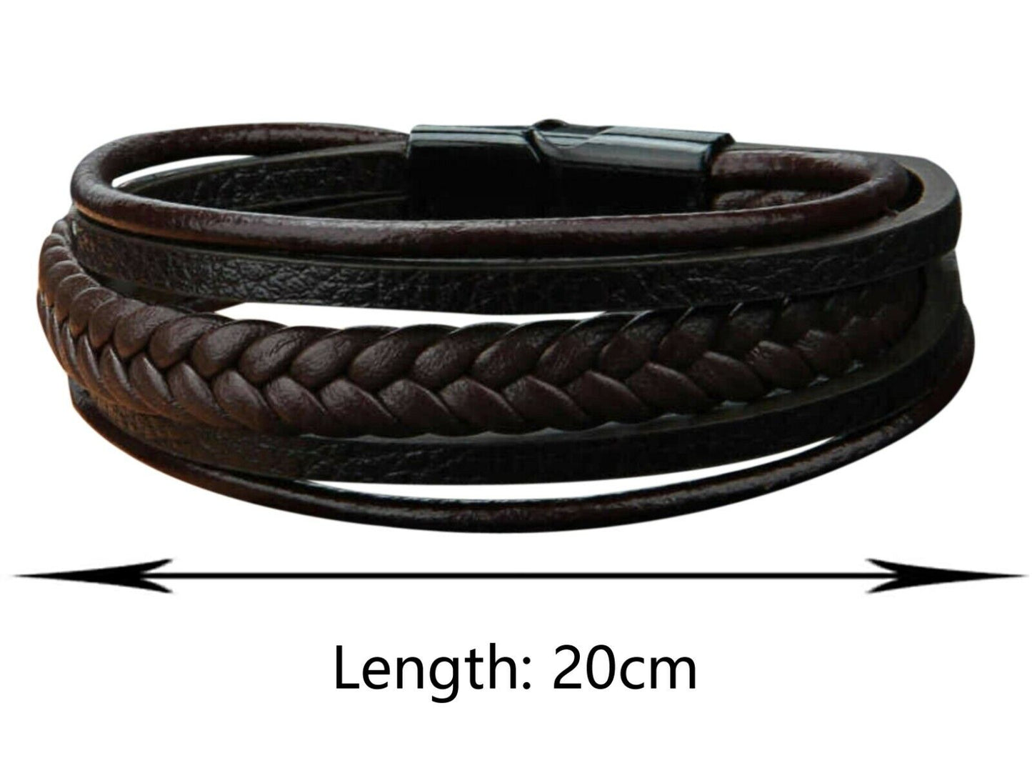 Men Stainless Steel Buckle Leather Bracelet Bangle Cuff Vintage Wristband Rope