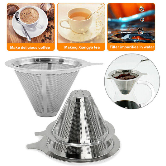 Coffee Tea Cup Drip Filter Fine Mesh Holder Stainless Steel Pour Over Funnel