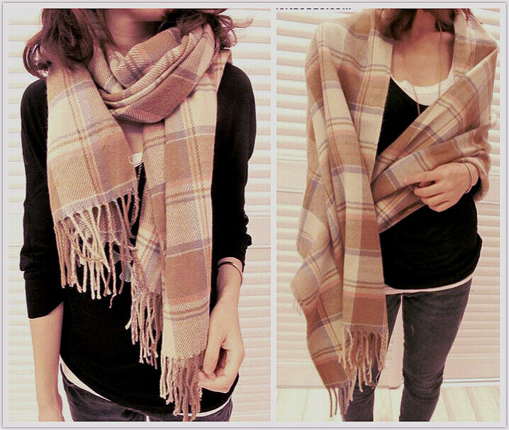 WINTER WARM SOFT PASHMINA TARTAN PLAIDS SOLID WRAP SCARF/SHAWL SC085