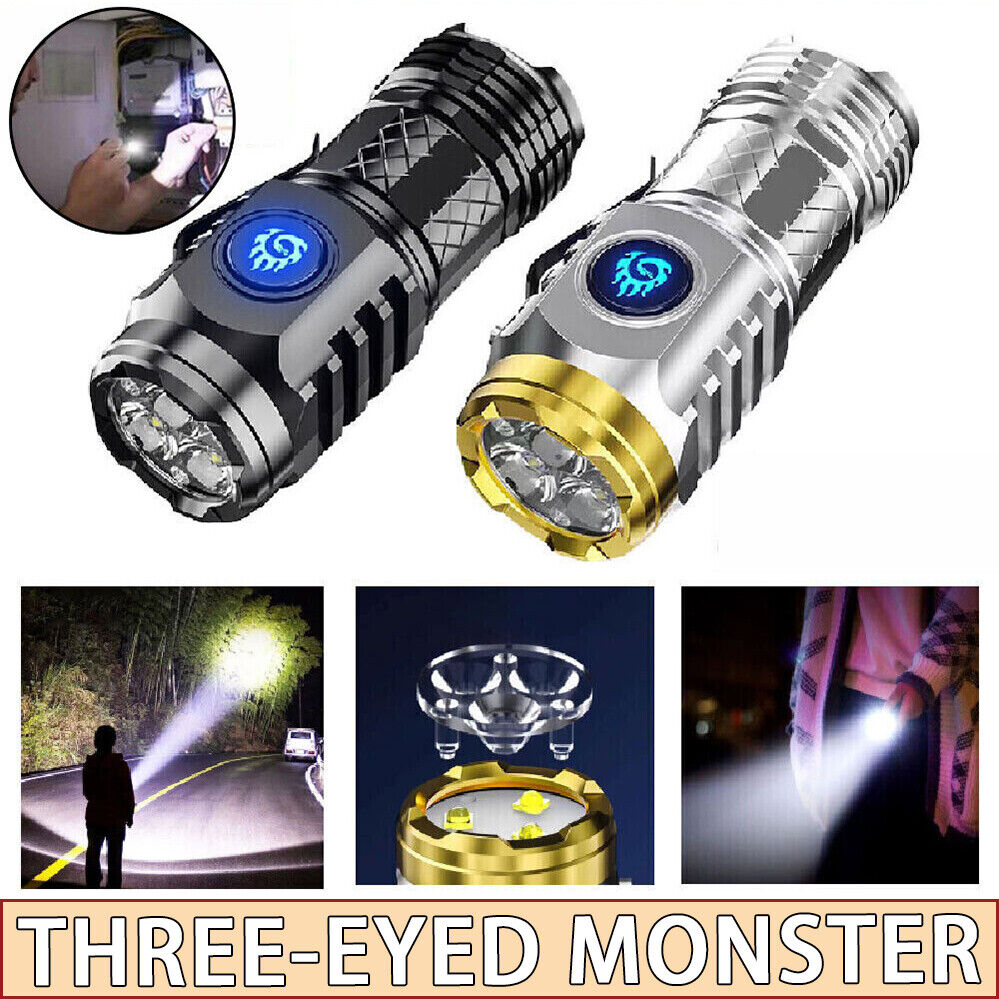 Three Eyed Monster Mini Flashlight, LED Flashlights High Lumens Rechargeable