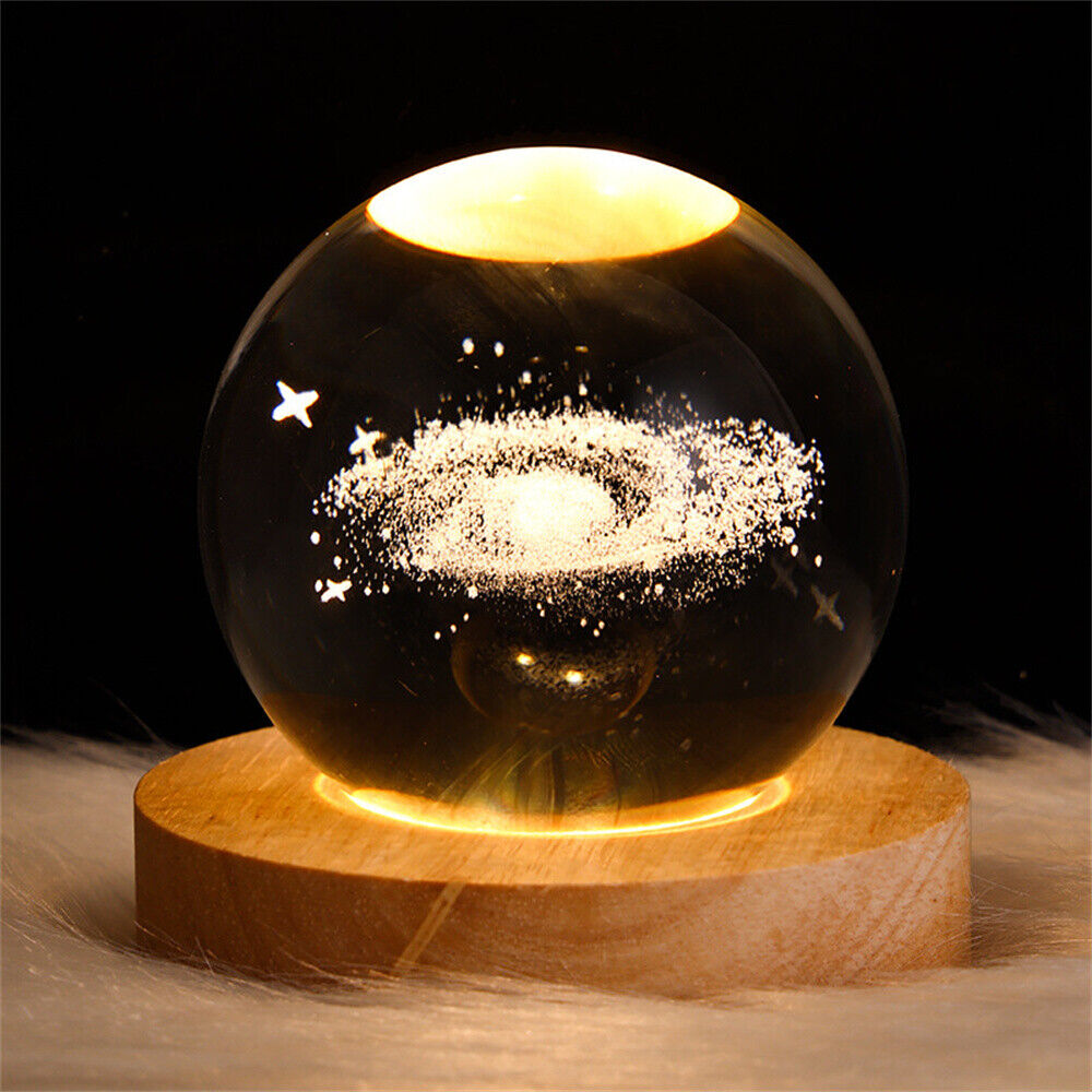 Luminous 3D Glowing Crystal Globe Ball Laser Engraved with Led Light Base Decor