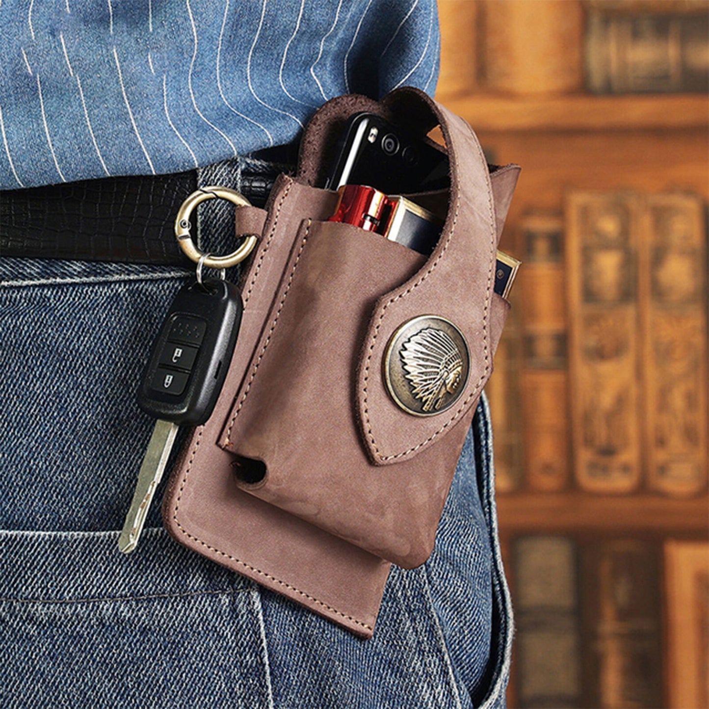 Men Retro Leather Waist Bag Mobile Phone Holder Belt Pack Pouch Holster Wallet