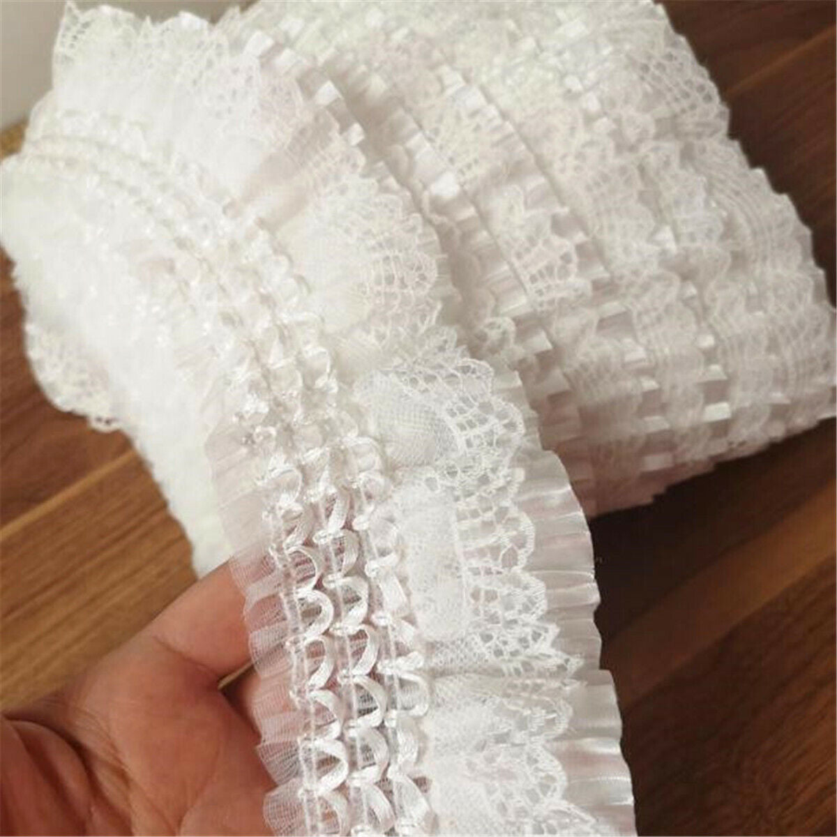 50CM White Pleated Lace Trim Ruffle Ribbon Skirt Doll Garment Sewing Craft DIY