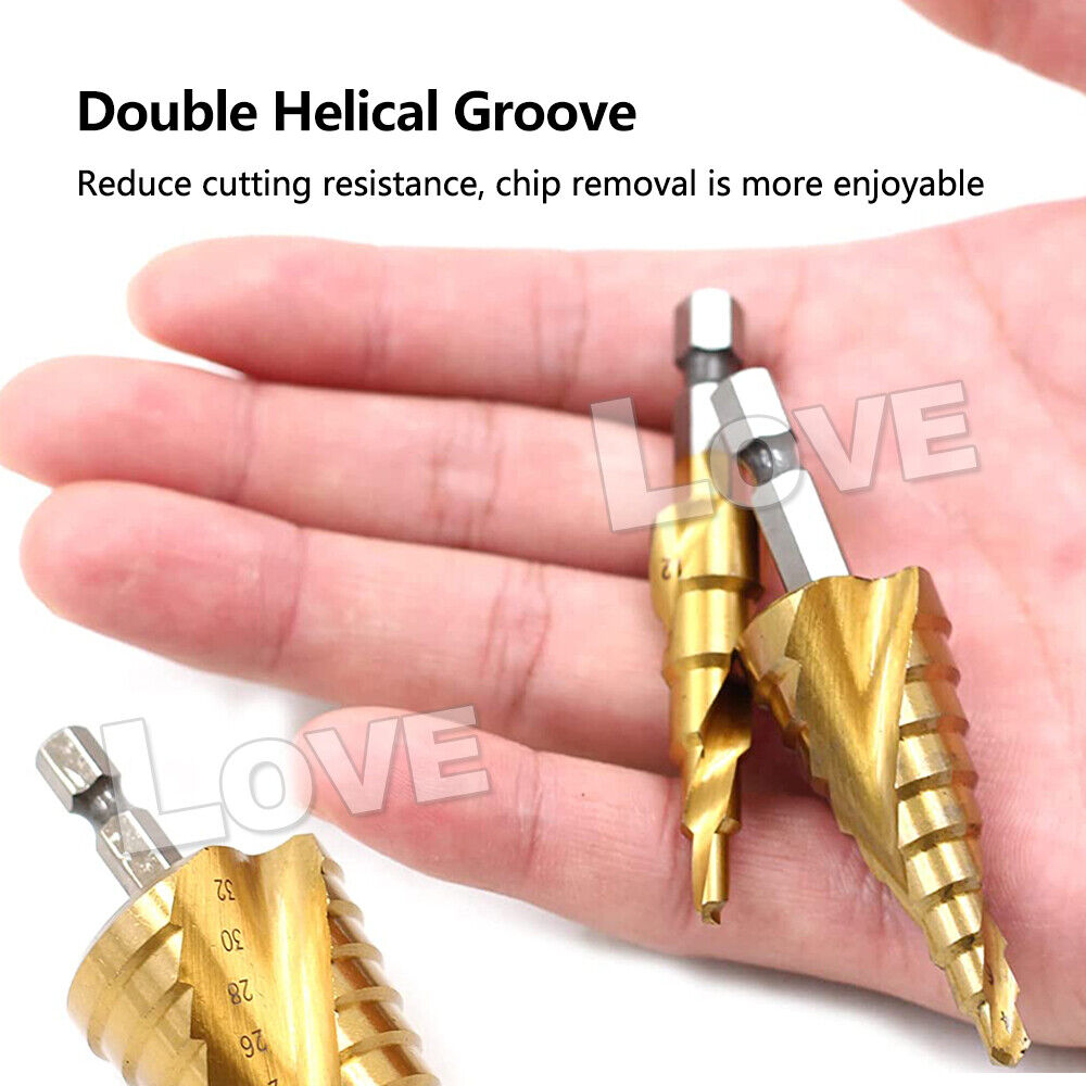 3PCS HSS Steel Step Cone Drill Titanium Metal Hole Cutter Bit Set 4-12/20/32mm3 件套高速钢阶梯锥钻钛金属孔刀钻头套装 4-12/20/32 毫米