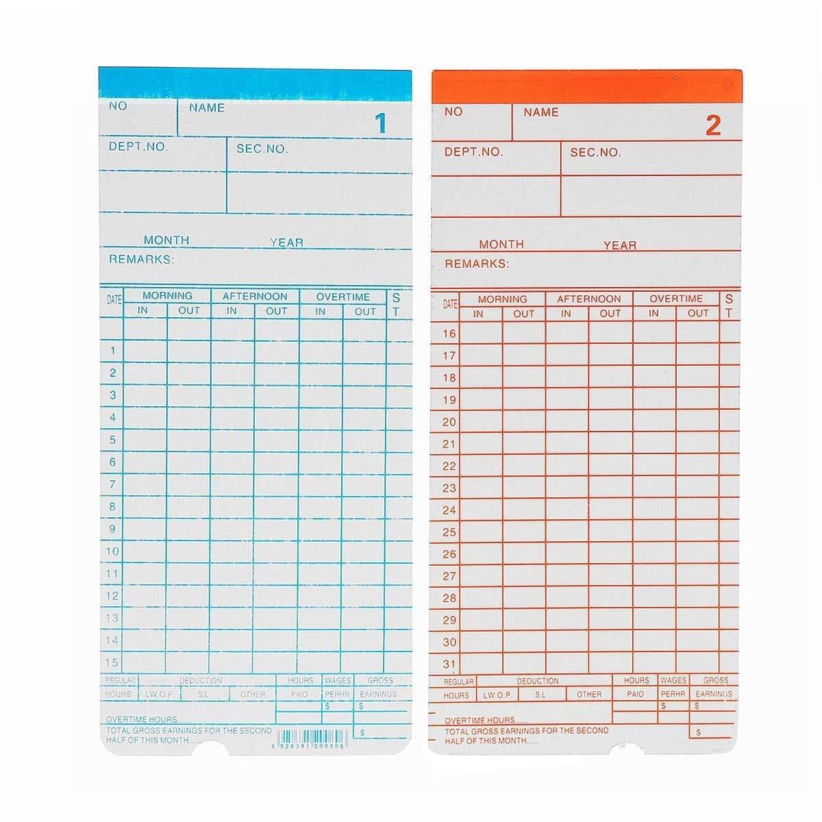 Monthly Payroll Cards For Employee Time Attendance Bundy Clock Recorder