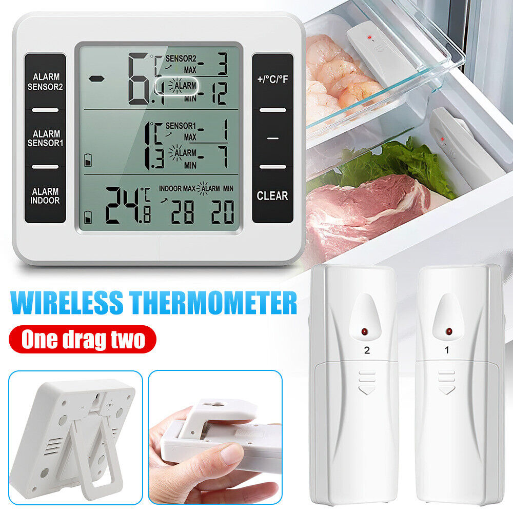 Wireless Digital Fridge Thermometer Freezer Alarm Gauge Monitor Sensors Outdoor