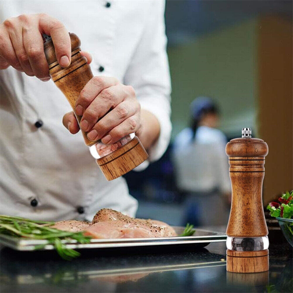 2x Adjustable Manual Pepper Grinder Wooden Salt Pepper Mill With Ceramic Grinder