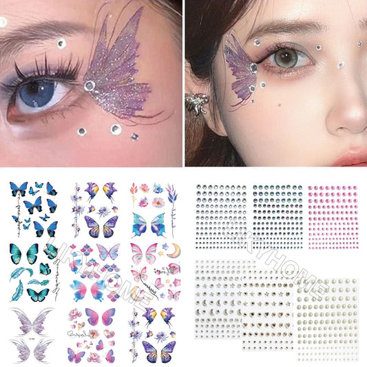 2x Glitter Butterfly Tattoo Gems Jewels Waterproof Face Body Art Stickers Party