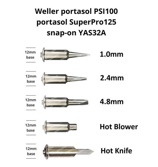 WELLER PSI100 / PORTASOL SUPERPRO 125 GAS / SNAP-ON YAS32A SOLDERING IRON TIPS