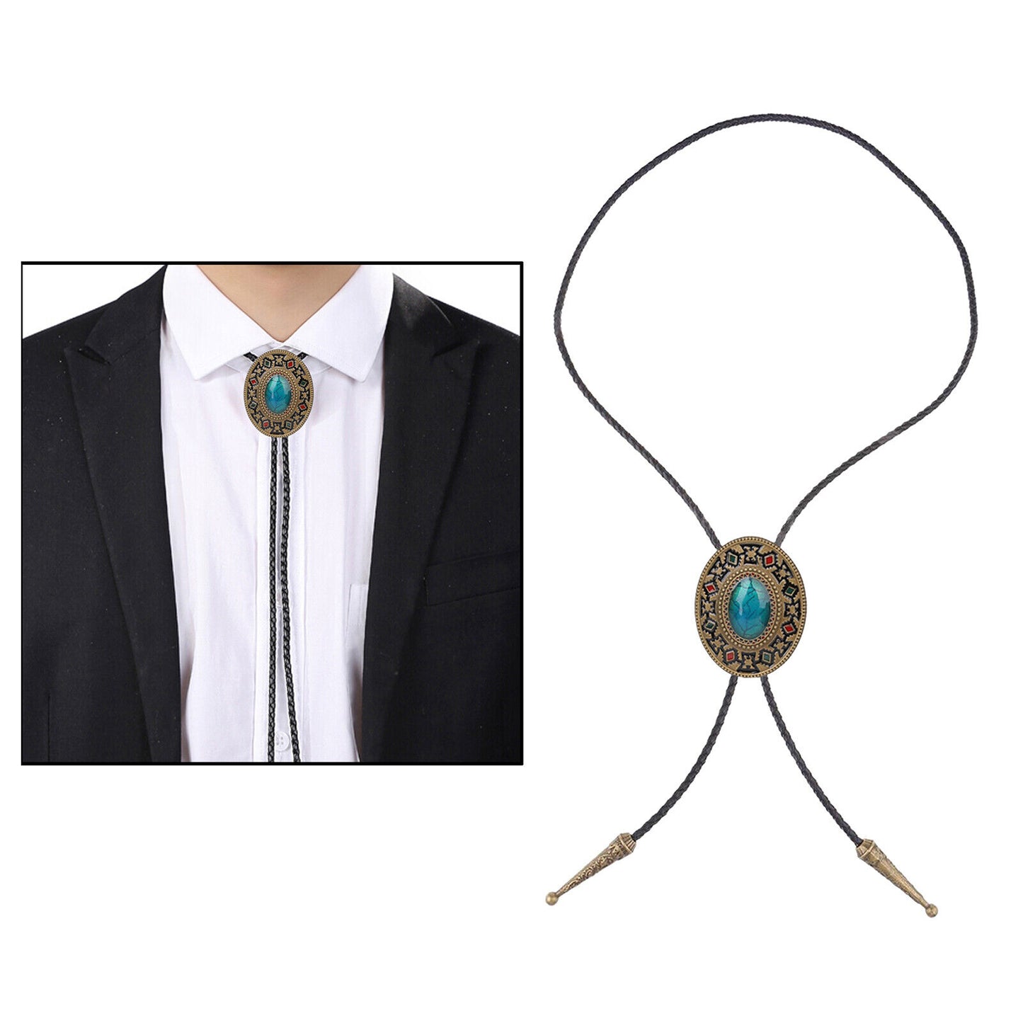 Western Cowboy Tie for Men Native American Bolo Tie Black Handmade Rodeo Texas