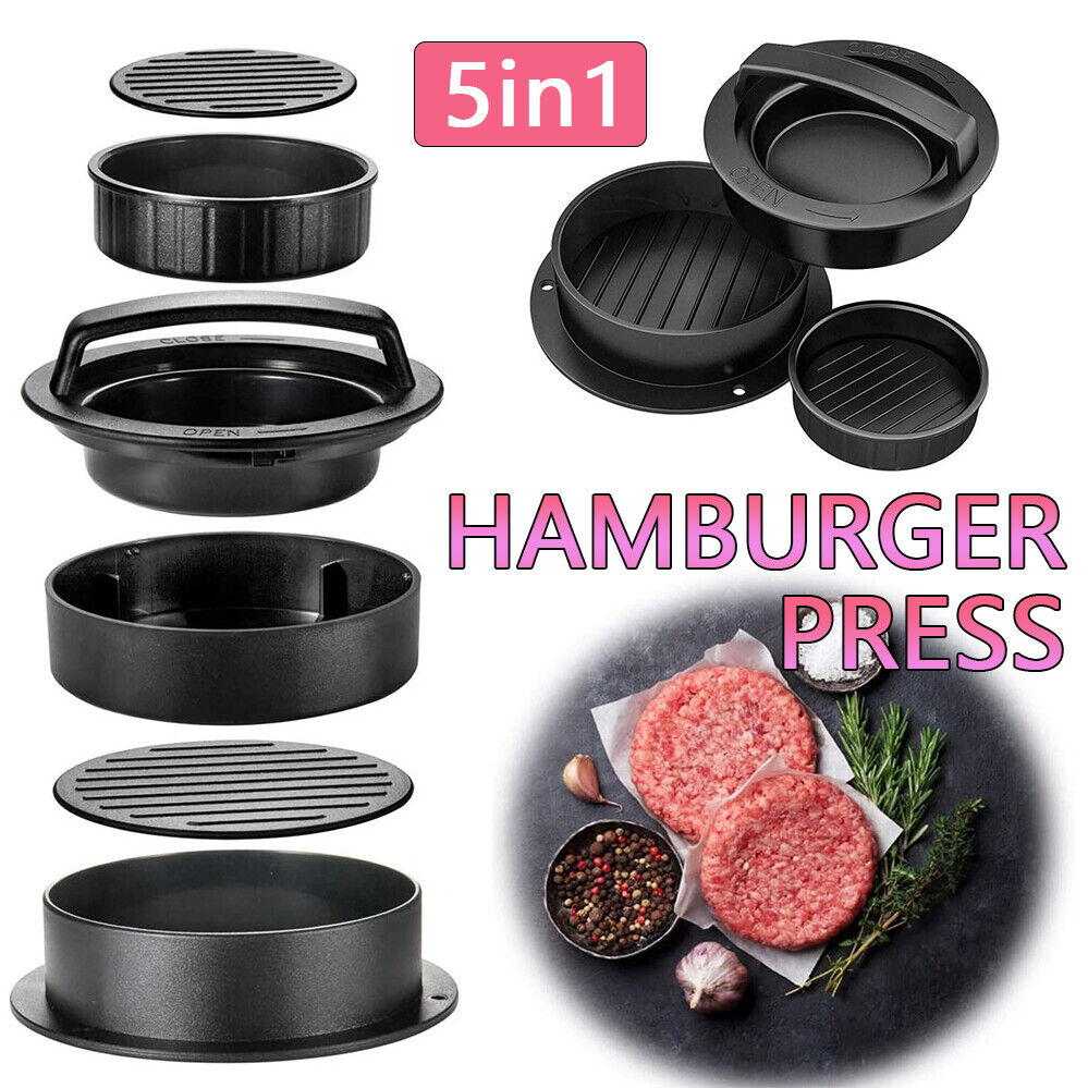 5in1 Hamburger Press Mould Stuffed Non-stick Burger Patty Maker Kitchen Tools