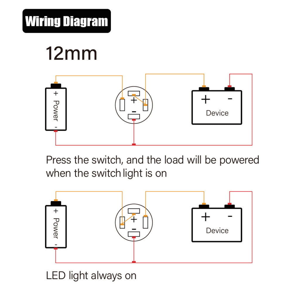 4PCS 12V 12mm Car Boat Push Button Metal Latching Switch LED Light Waterproof