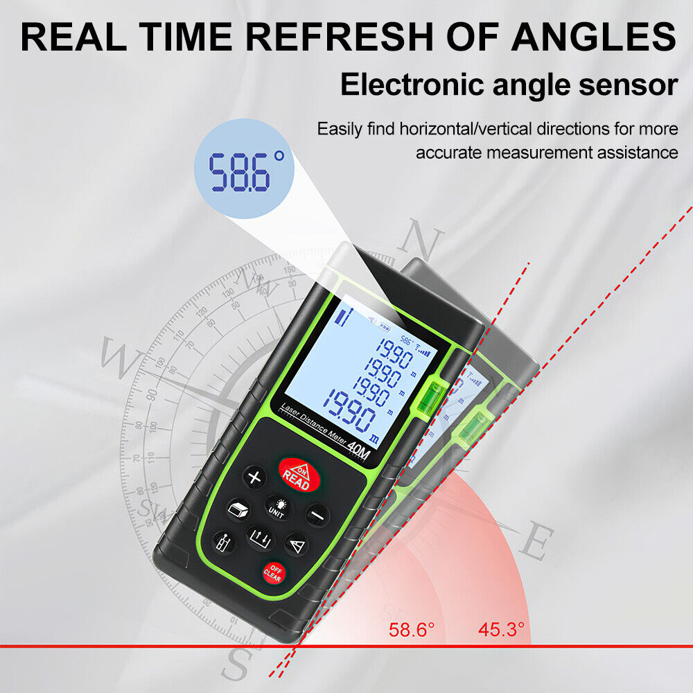 Laser Point Measure Distance Meter Range Finder 40m 130FT Handheld Digital Tool