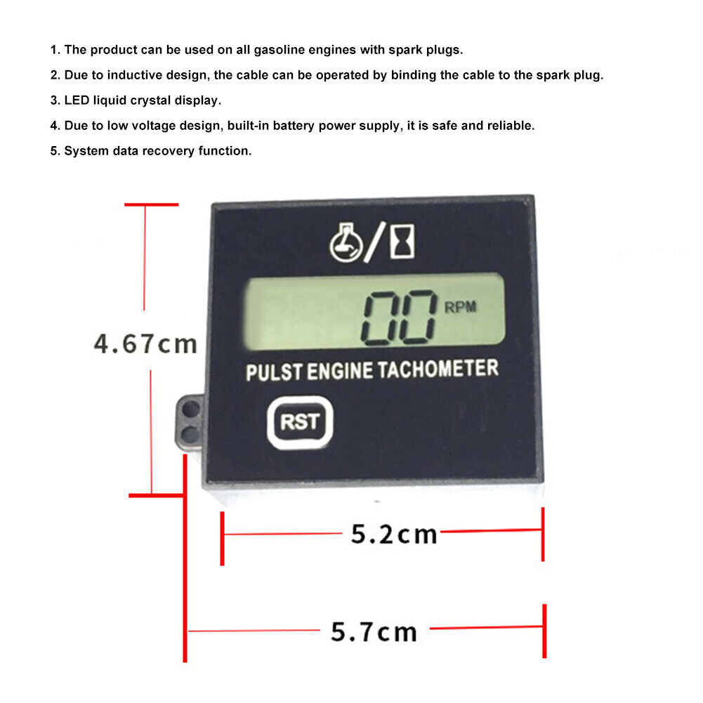 Digital Chainsaw Tachometer Tach Gauge Display Pulse Speedometer for RV ATV Dirt