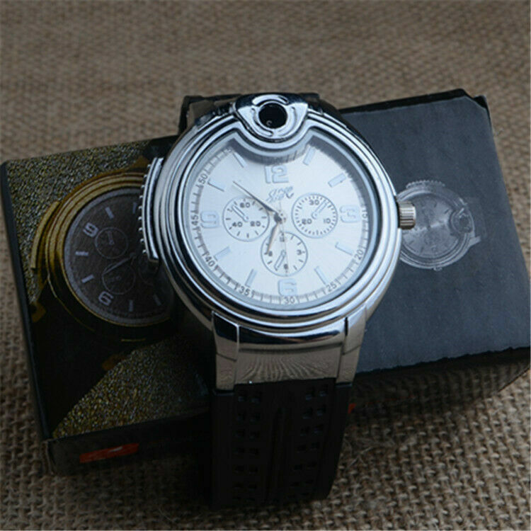 Military Cigarette Cigar Lighter Watch Men Quartz Refillable Wrist Watches Gift