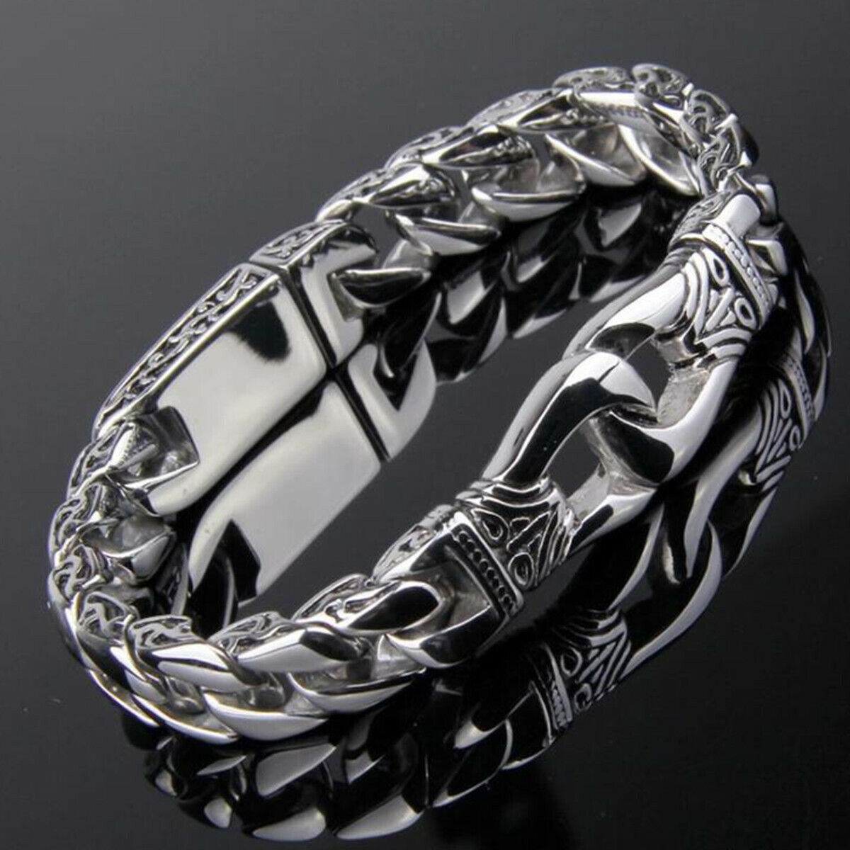 Men's Stainless Steel Polished Silver Heavy Huge Curb Link Chain Bracelet Bangle