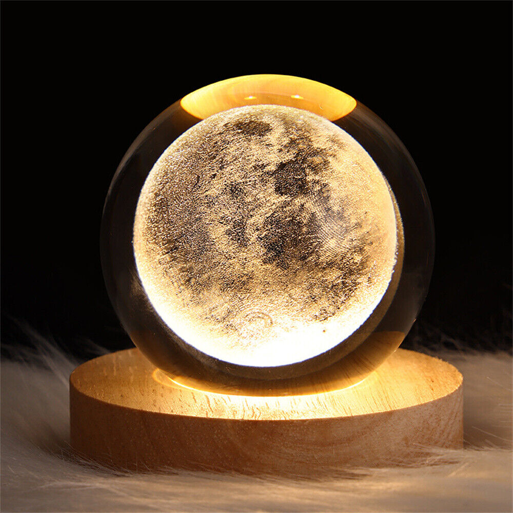 Luminous 3D Glowing Crystal Globe Ball Laser Engraved with Led Light Base Decor