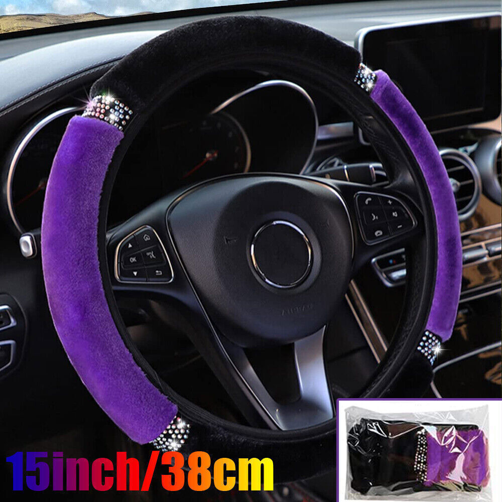 Purple Car Parts Steering Wheel Cover Rhinestone Anti-slip Protector Accessories