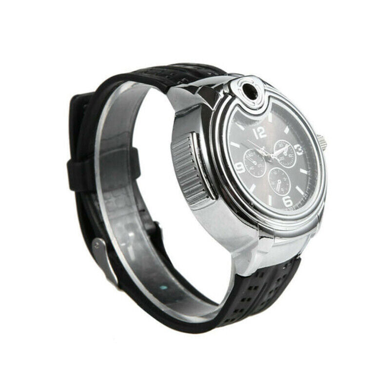 Military Cigarette Cigar Lighter Watch Men Quartz Refillable Wrist Watches Gift