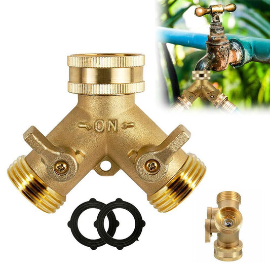 3/4" Garden Hose Splitter Solid Brass 2 Way Tap Connector Adapter Y-Splitter