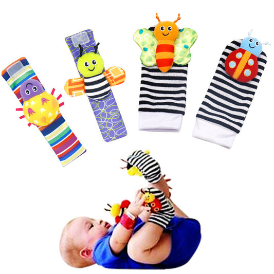 4pcs Rattles Bracelet Toy Set Newborn Foot-finder Socks Wrist Soft Animal