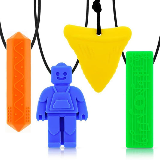 4 Pack Chew Baby Kids Silicone Teether Autism Sensory Chewy Toy Necklace ADHD