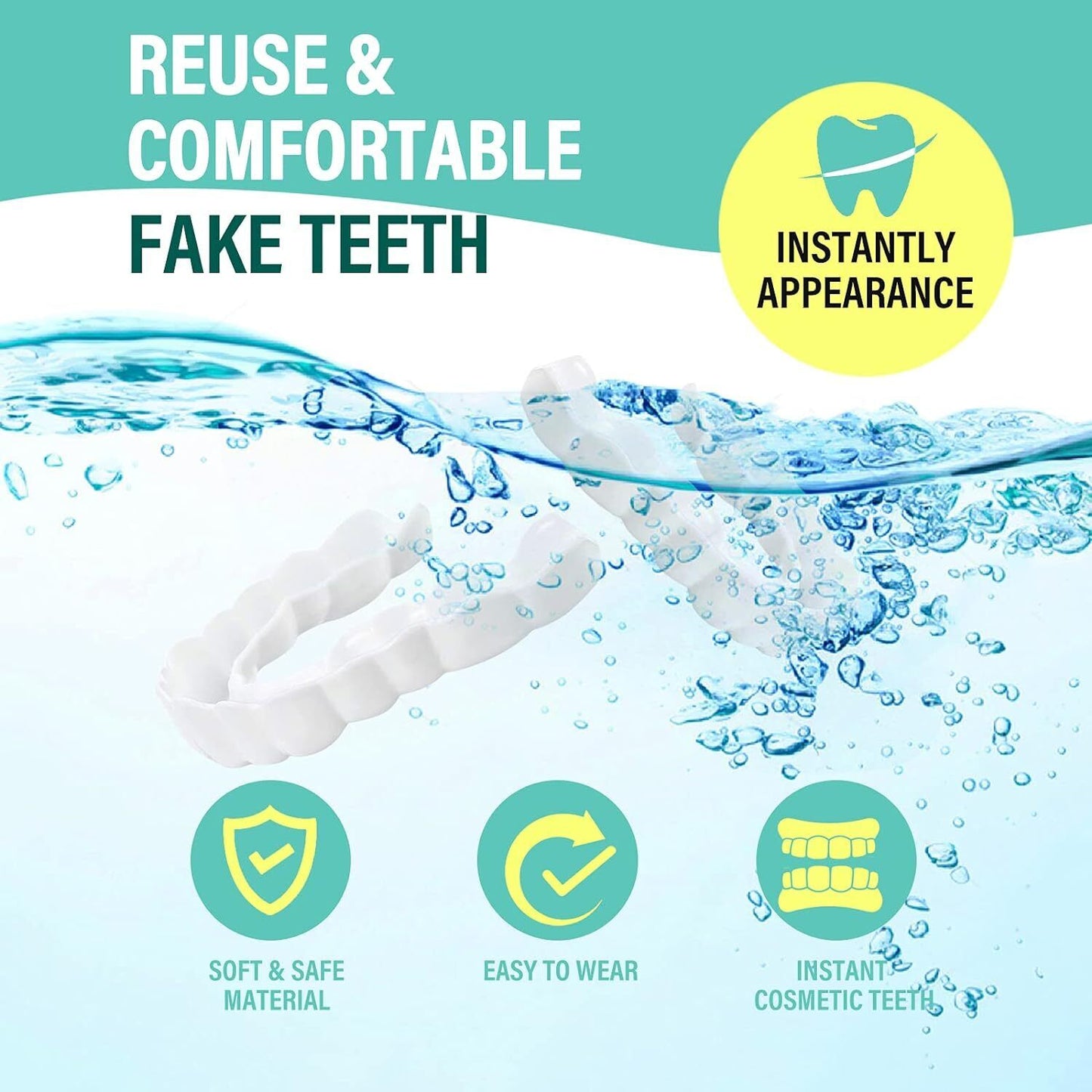 Snap On Bottom Upper Lower False Teeth Dental Veneers Dentures Fake Tooth Smile