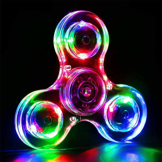 Rainbow Fidget Spinner Luminous Glows in Dark Kids Stress Relief Fun Toy LED