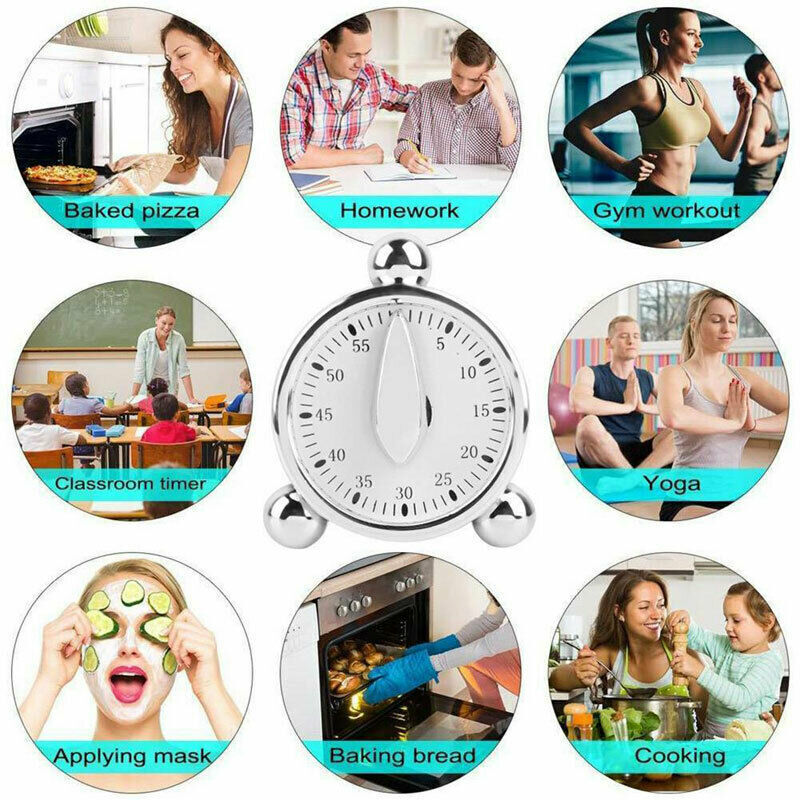 60 Minutes Mechanical Timer Kitchen Baking Cooking Reminder Loud Alarm Clock