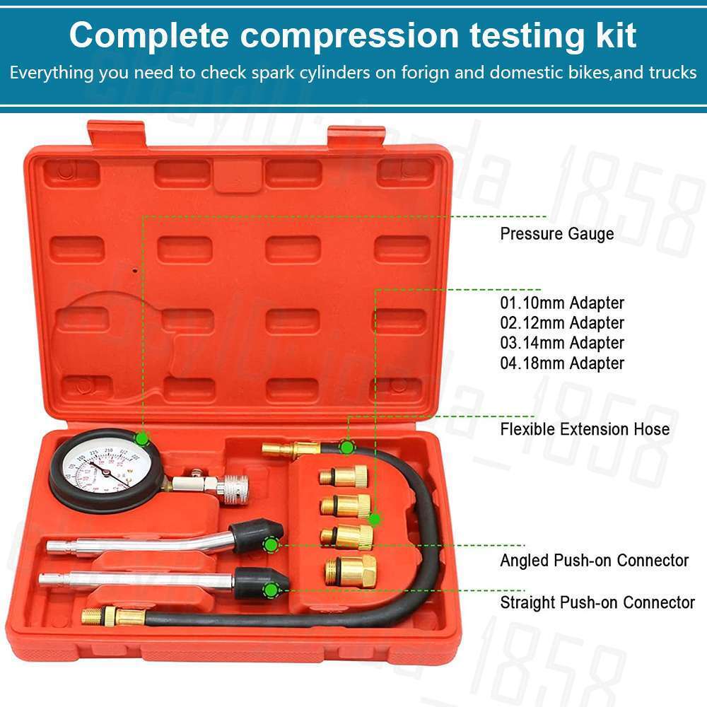 Petrol Engine Compression Tester Kit Tool Set For Automotives Motorcycle 300 PSI