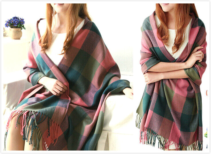 WINTER WARM SOFT PASHMINA TARTAN PLAIDS SOLID WRAP SCARF/SHAWL SC085