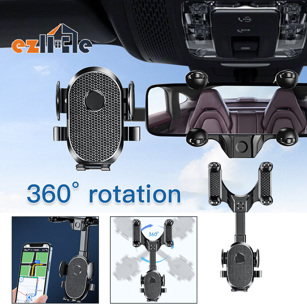 360° Rotate Cradle Mount Rear View Mirror Car Phone Holder GPS Stand Universal