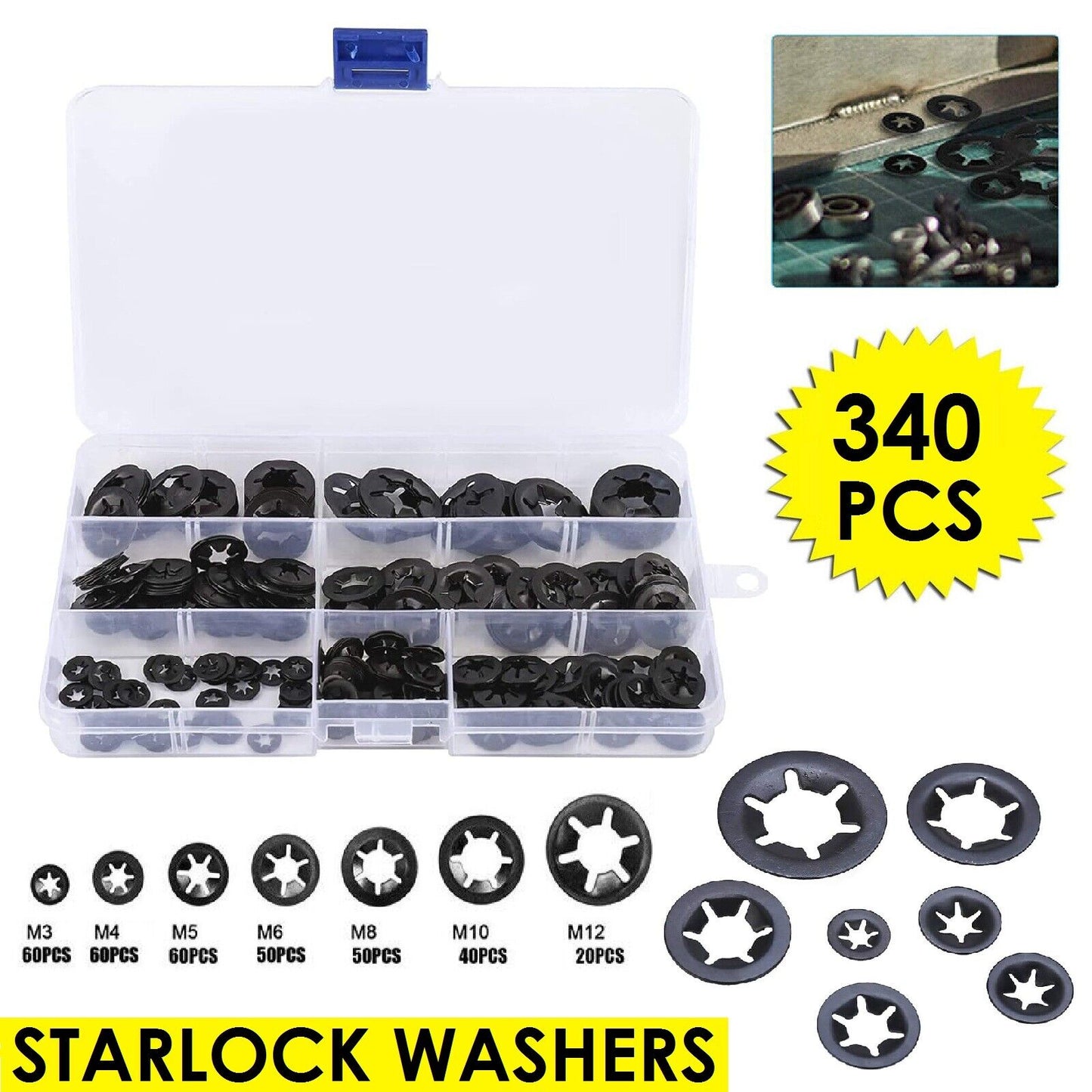 340x Starlock Washers Push On Lock Star Nut Fastener Washer Clips Lock M3-M12