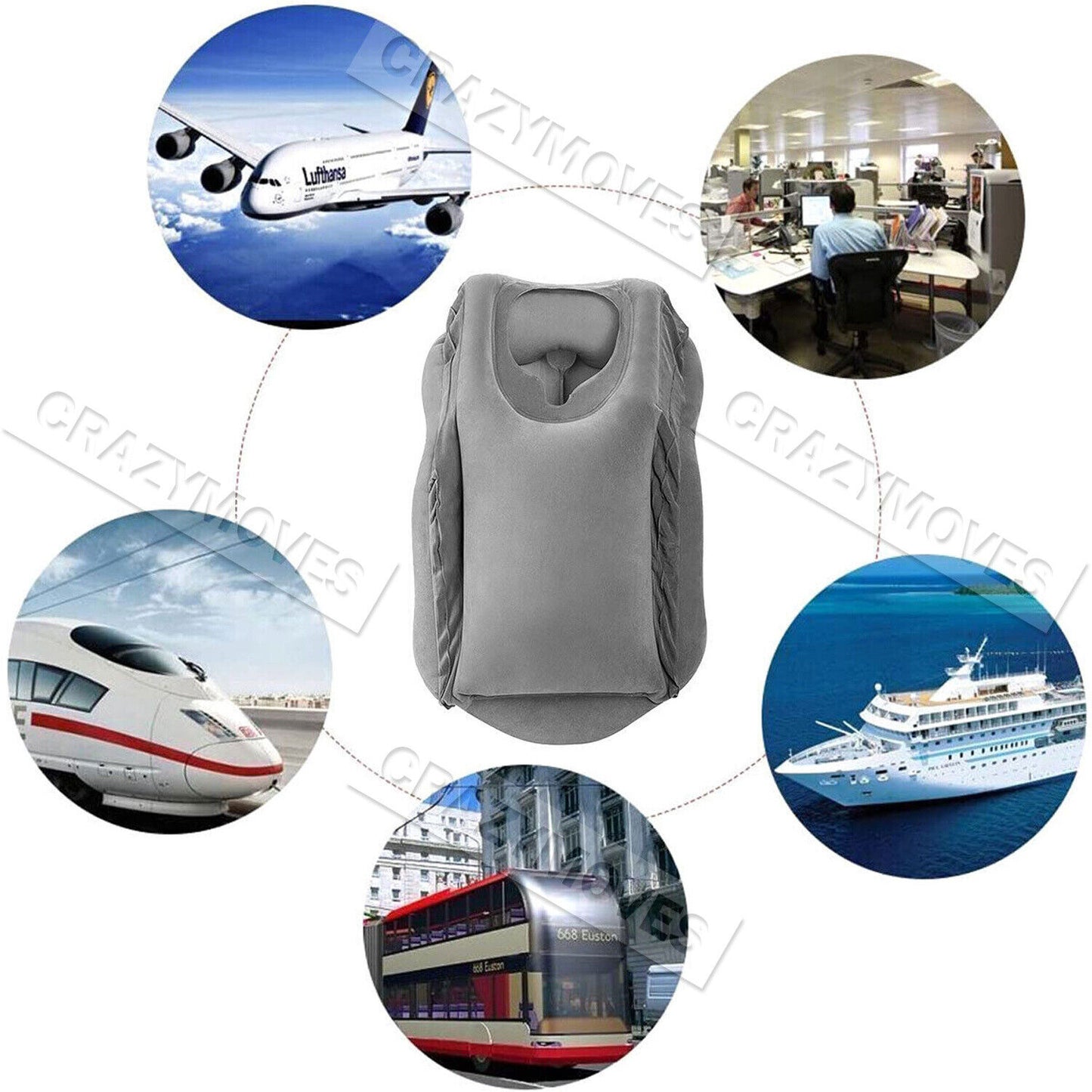 Inflatable Air Cushion Travel Pillow for Airplane Office Nap Neck Head Chin VIC