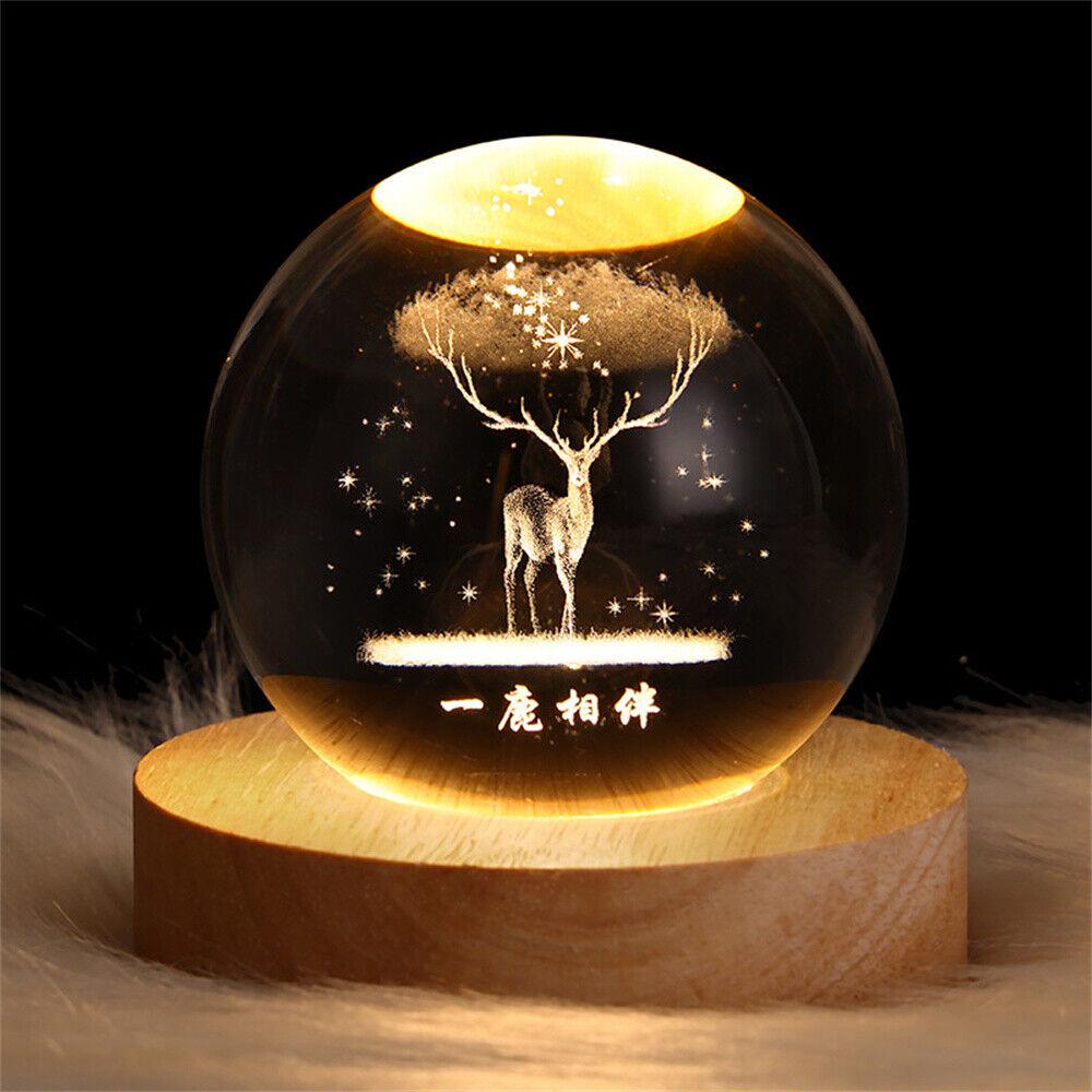 Luminous 3D Glowing Crystal Globe Ball Laser Engraved with Led Light Base Decor