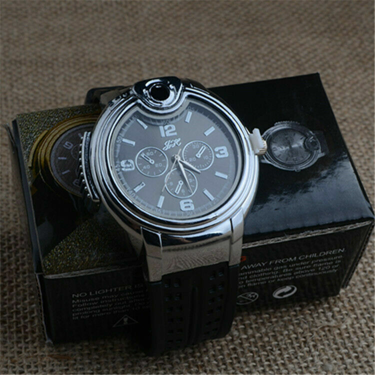 Military Cigarette Cigar Lighter Watch Men Quartz Refillable Wrist Watches Gift