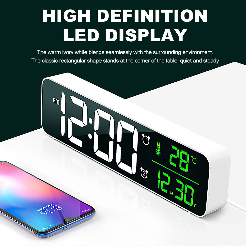 Digital Clock LED Display Desk Table Temperature Alarm Time Modern Home Decor