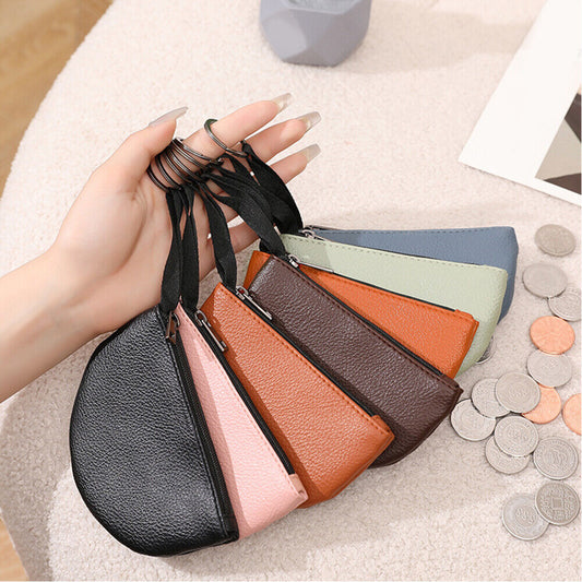 Coin Small Change Bag Card Wallet Pouch Zip Up Key Ring Leather Mini Purse Women