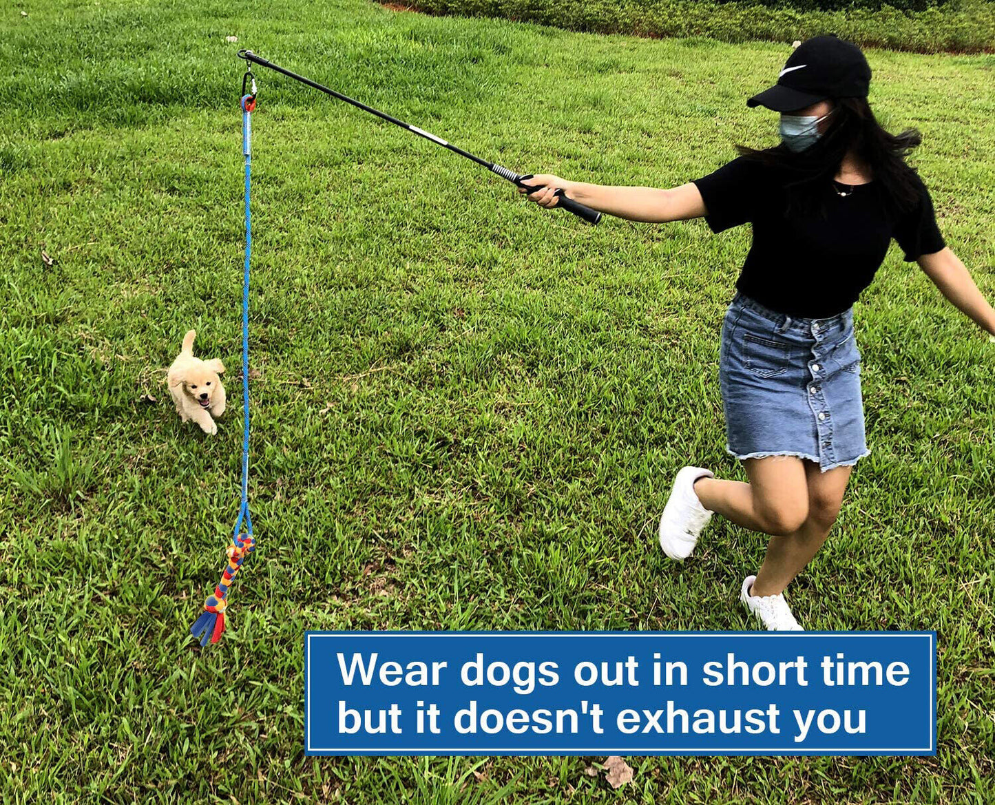 Outdoor Play Fun Interactive Dog Flirt Pole Extendable Teaser Wand Tug Toy Rope