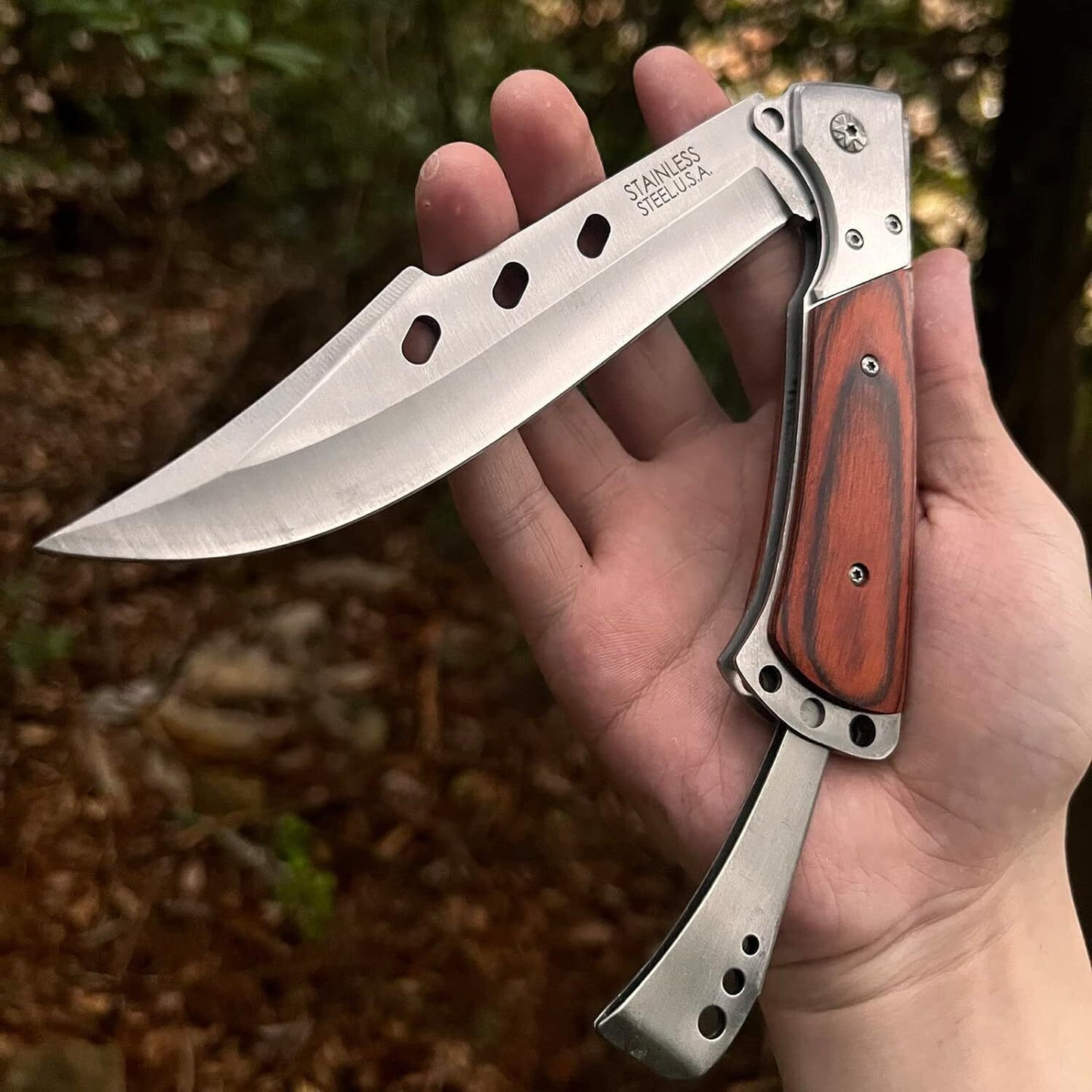 Outdoor Survival Straight Knife Hunting Hiking Pocket Tool Blade Camping folding