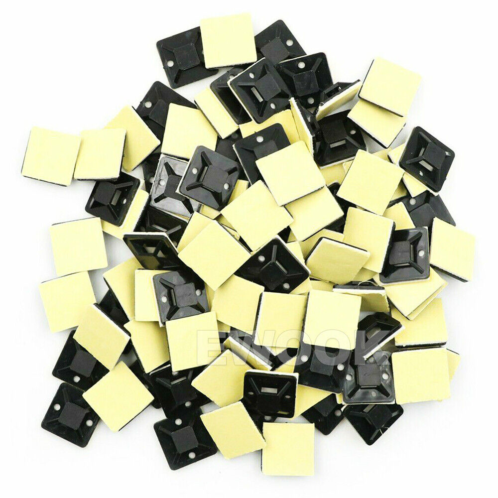 100pcs Self Adhesive Cable Wire Zip Tie Mounts Base Clamps Clips Black 20*20MM