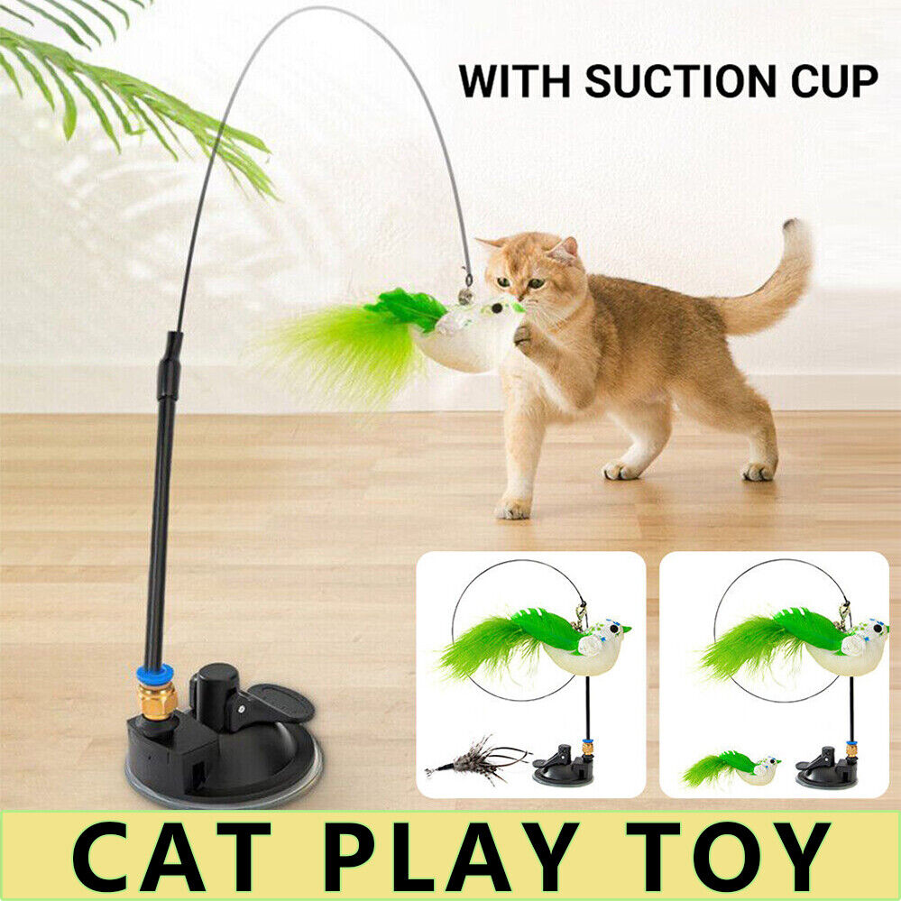 Interactive Cat Toys Simulation Bird Feather Toys Suction Cup Pet Teaser Wand