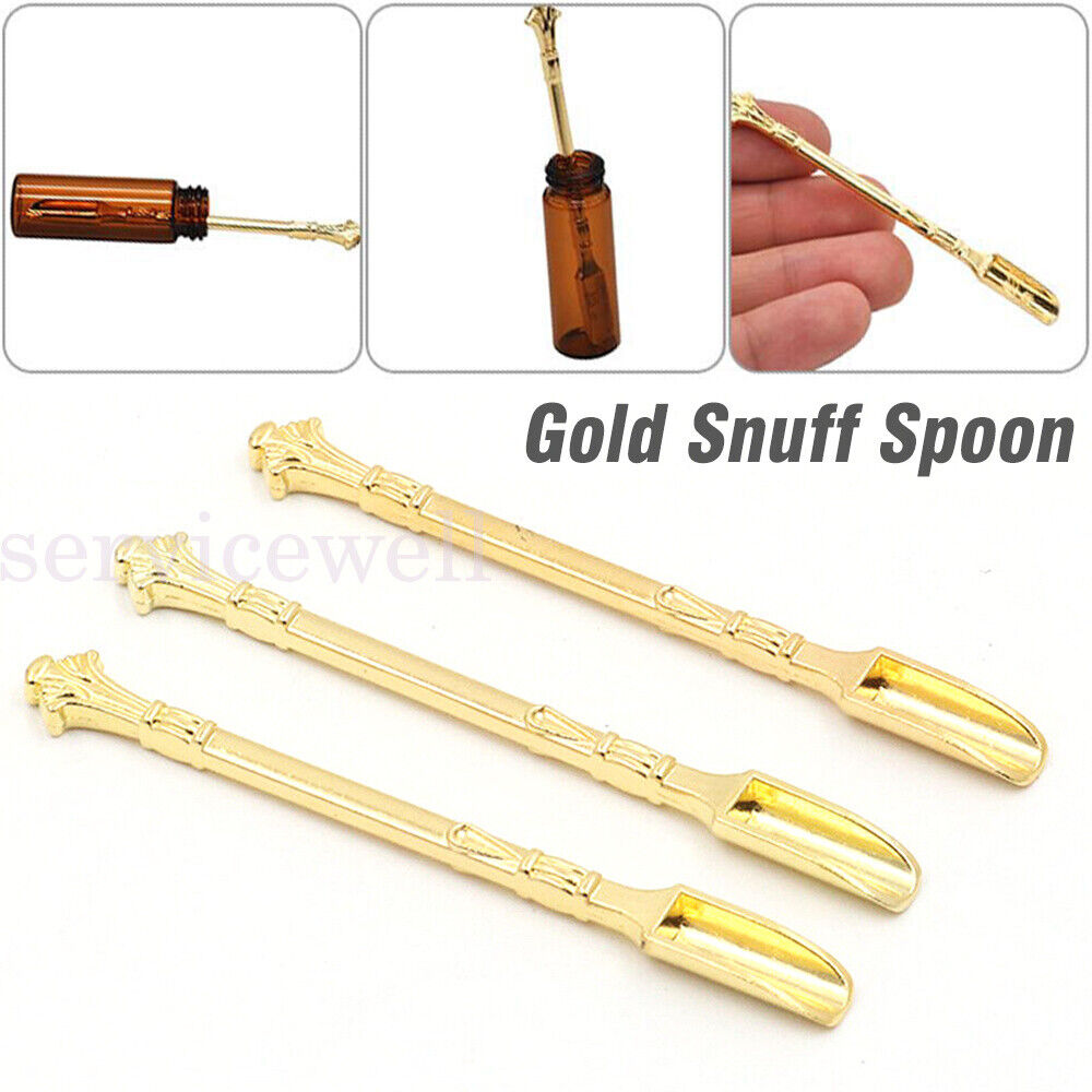 2X Gold Snuff Spoon Micro Spoon Spatula Spoon Stainless Steel Scoop ANTIQUE