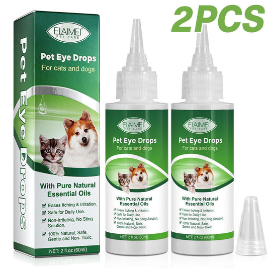 2x Pet Antiseptic Eye Drops Dog Cat Eye Care Cleaner Tear Stain Anti-Bacterial 60ml