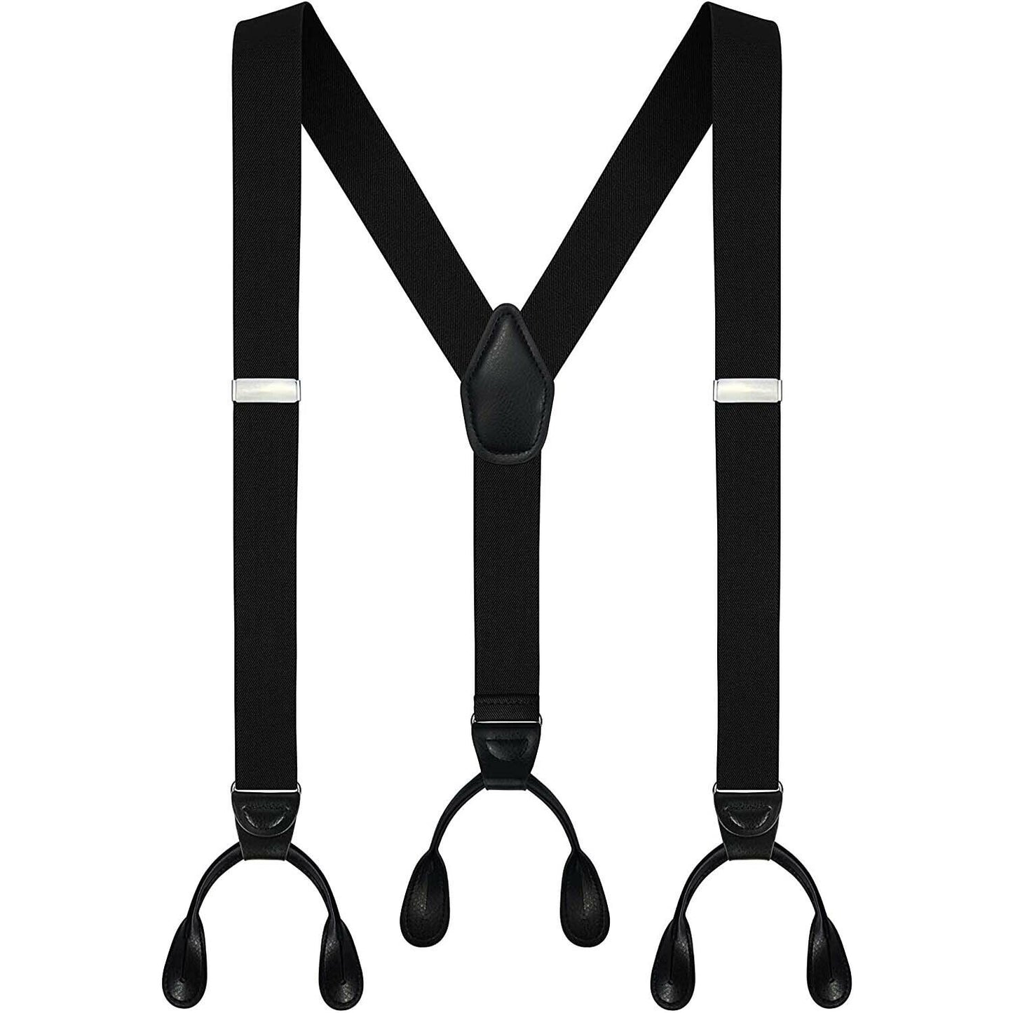 Men's 6 Button Hole Wide Elastic Suspenders Leather 35mm Trousers Braces Belt