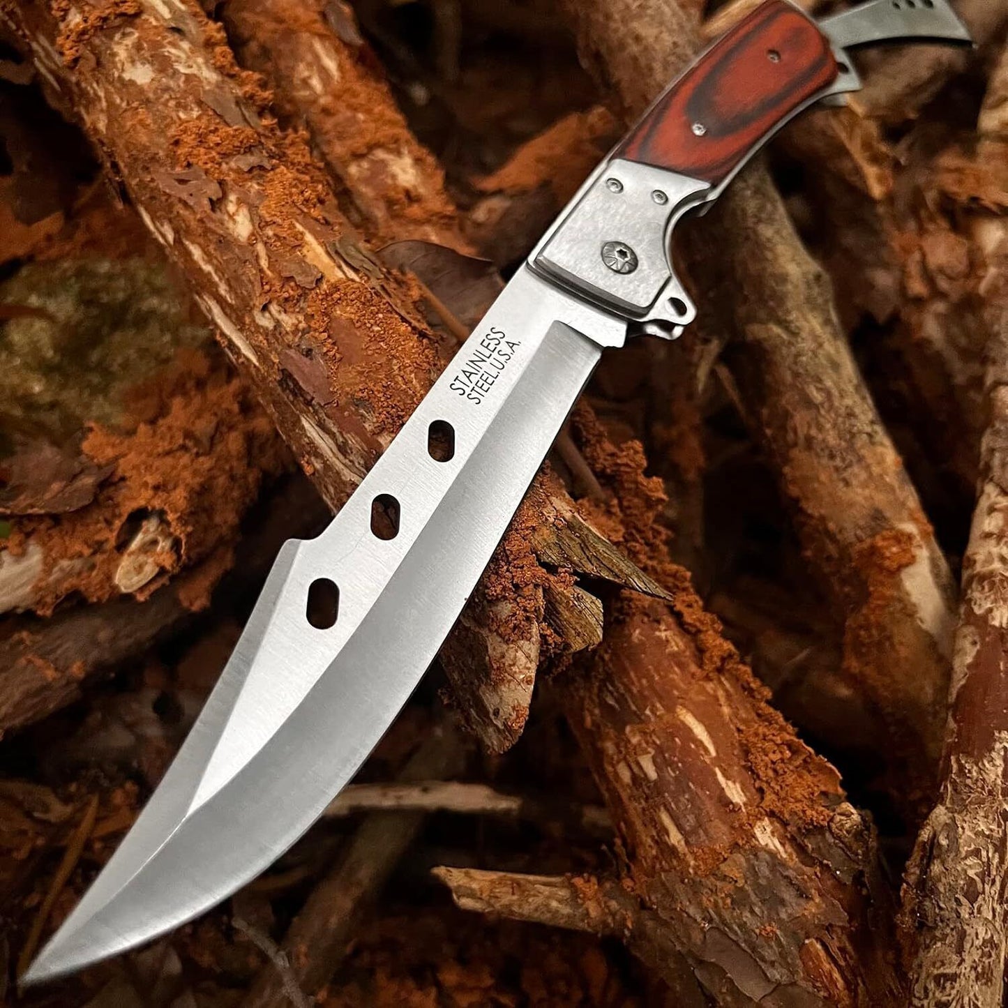 Outdoor Survival Straight Knife Hunting Hiking Pocket Tool Blade Camping folding