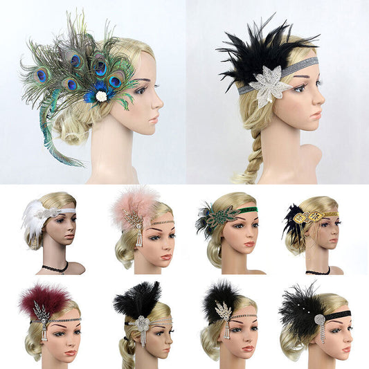 Vintage Ladies Flapper Headband Feather 1920s Costume Headpiece Headdress Decor