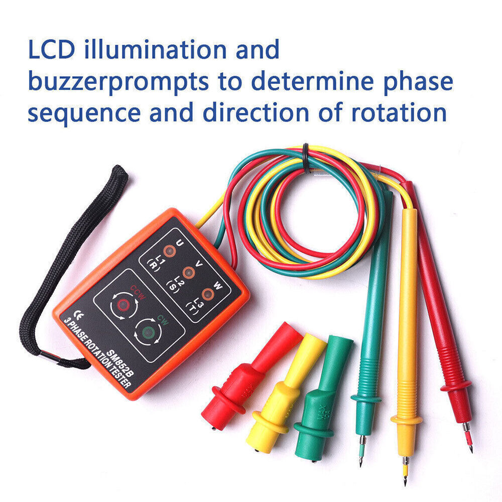 Phase Tester Detector 852B 60~600V 20Hz-400Hz AC Three-phase Sequence Indicator